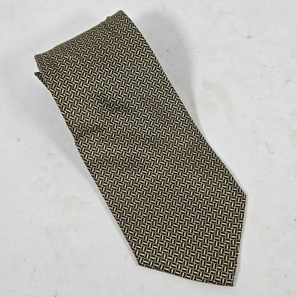 Puritan Silk Tie black gold Square Geometric Mens Necktie